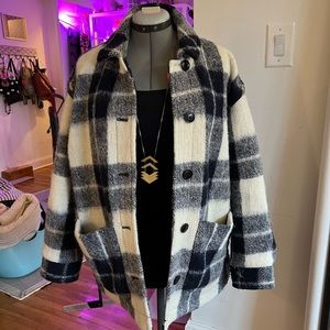 Madewell, Walton Shirt-Jacket in Colleton Plaid, Navy/white wool, size med